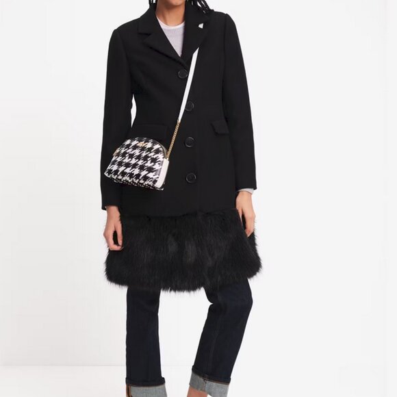 Kate Spade Morgan Painterly Houndstooth Double Zip Dome Crossbody - Black White - Picture 3 of 7